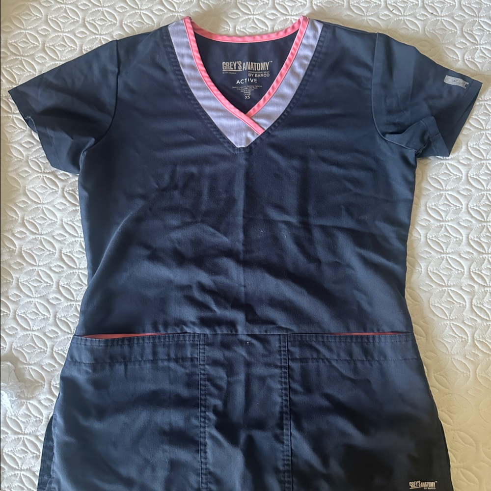 Dark, gray and pink Grey’s Anatomy scrub top